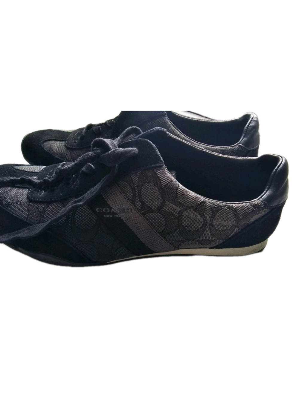 Coach Kelson Tennis Shoes Womens 8B Black Grey Signature Canvas Suede Low Tops - Picture 10 of 16